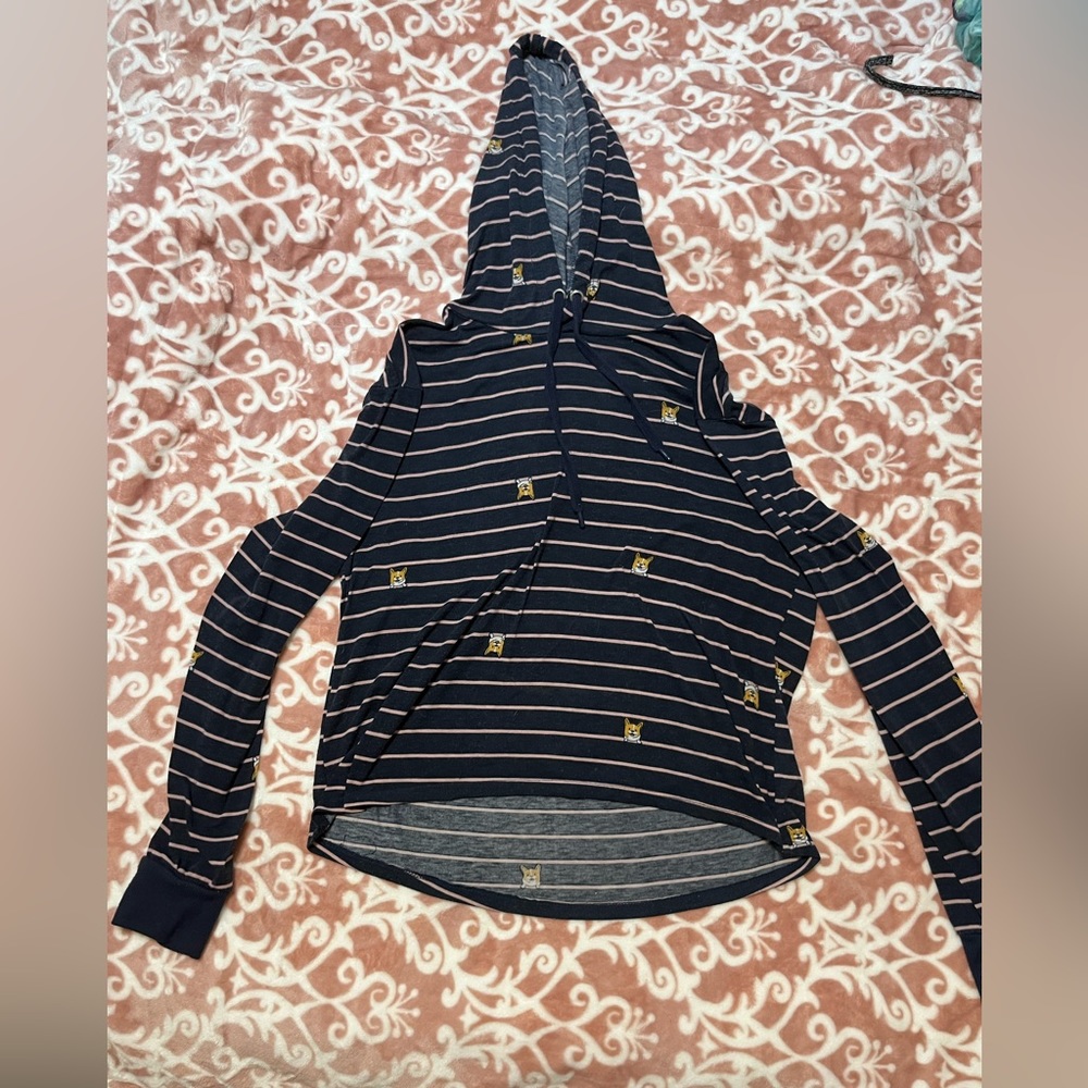 Corgi striped long sleeve shirt with hood